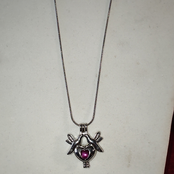 Beautiful Real Dyed Purple Pearl In A Changeable Cage Charm Necklace 18" - Picture 4 of 6